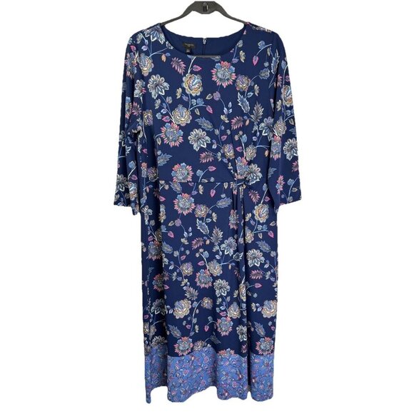 Talbots Dresses & Skirts - Talbots Midi Sheath Dress Size 14W Blue Floral Paisley Side Twist 3/4 Sleeve